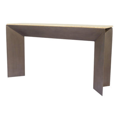 58" Besancon Metal And Travertine Console Table - Al Rugaib Furniture