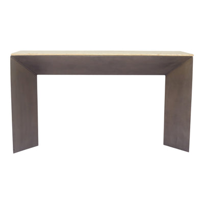 58" Besancon Metal And Travertine Console Table - Al Rugaib Furniture