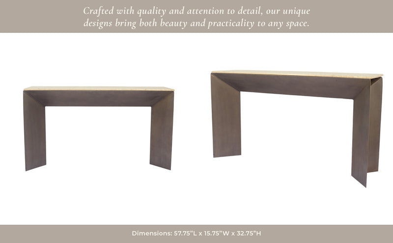 58" Besancon Metal And Travertine Console Table - Al Rugaib Furniture