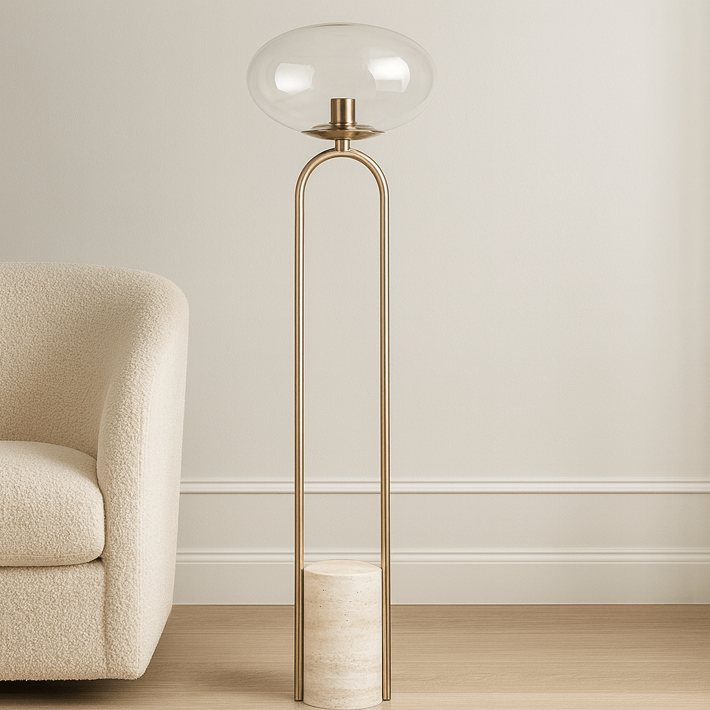 58" SINCLAIR TRAVERTINE BASE FLOOR LAMP Floor lamps| Sagebrook Home