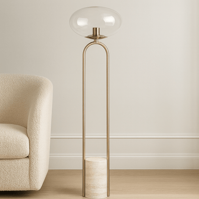 58" SINCLAIR TRAVERTINE BASE FLOOR LAMP - Al Rugaib Furniture