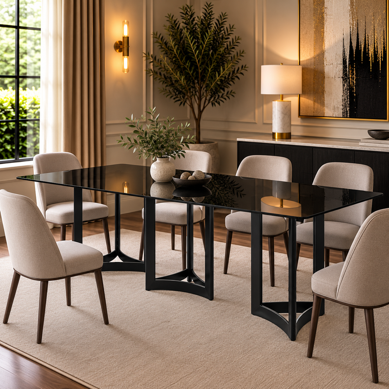 Alexa Dining Table Black Base and 295 CM Black Glass