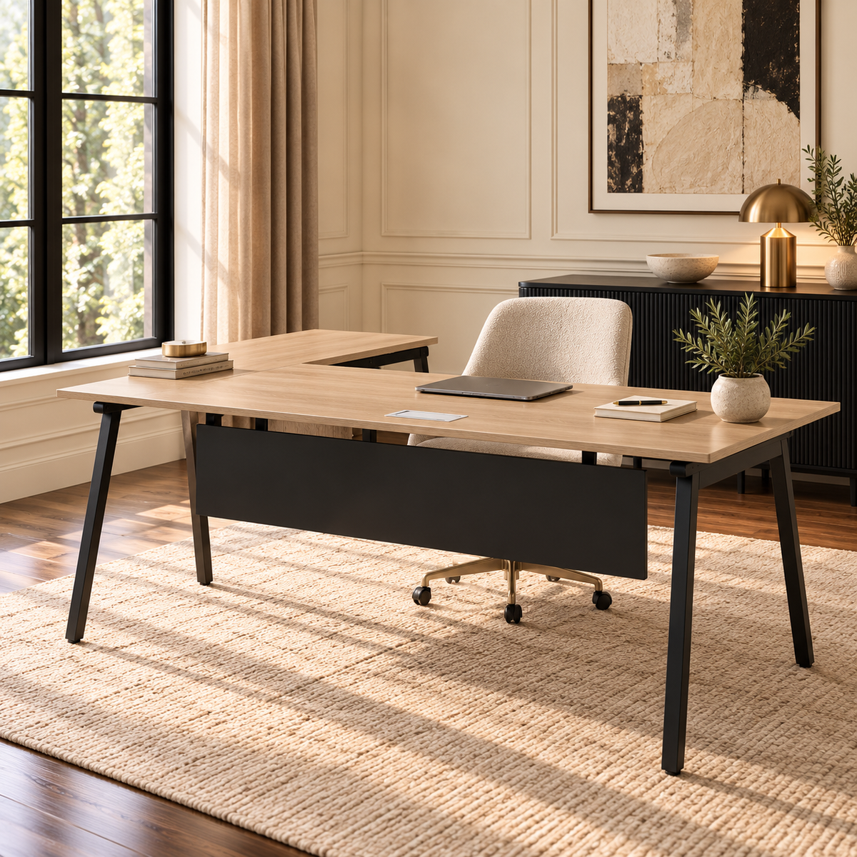 Ava L-Shape Desk - Black Frame