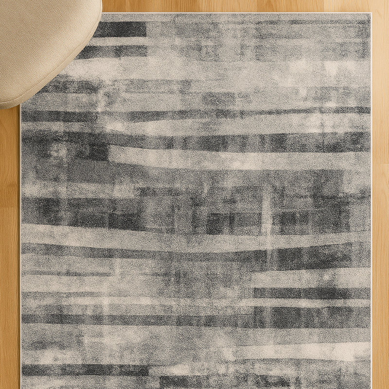 Light Gray Rug with Beige Trellis Design