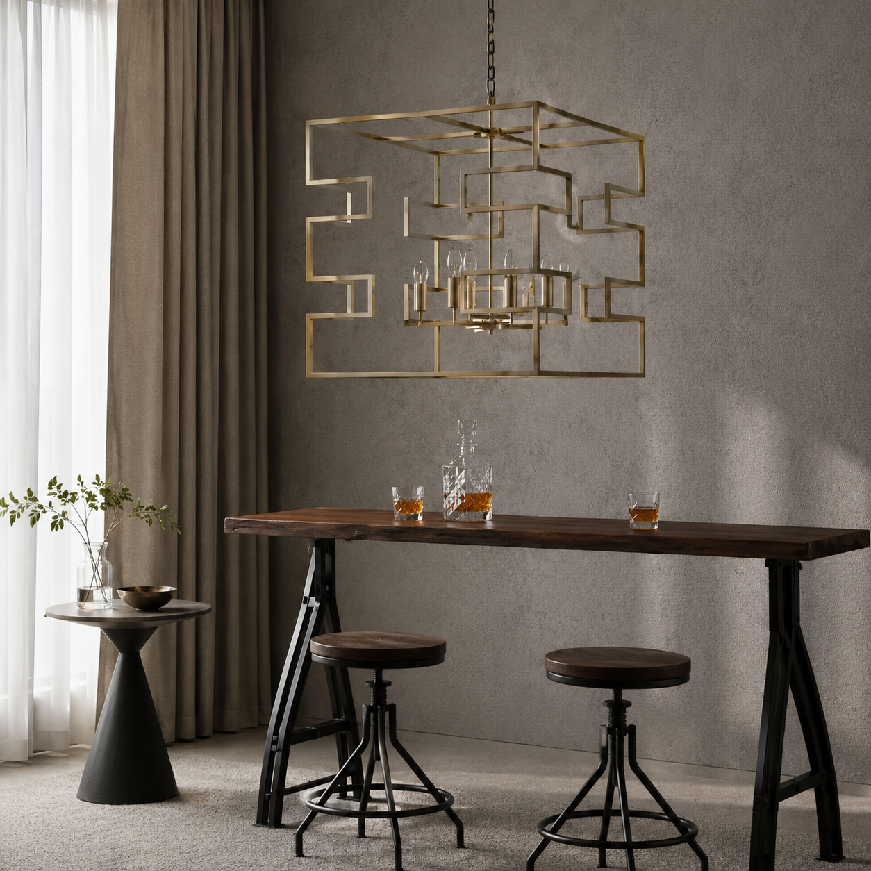 Puzzled Box Brass Leaf Finish Pendant Lamp