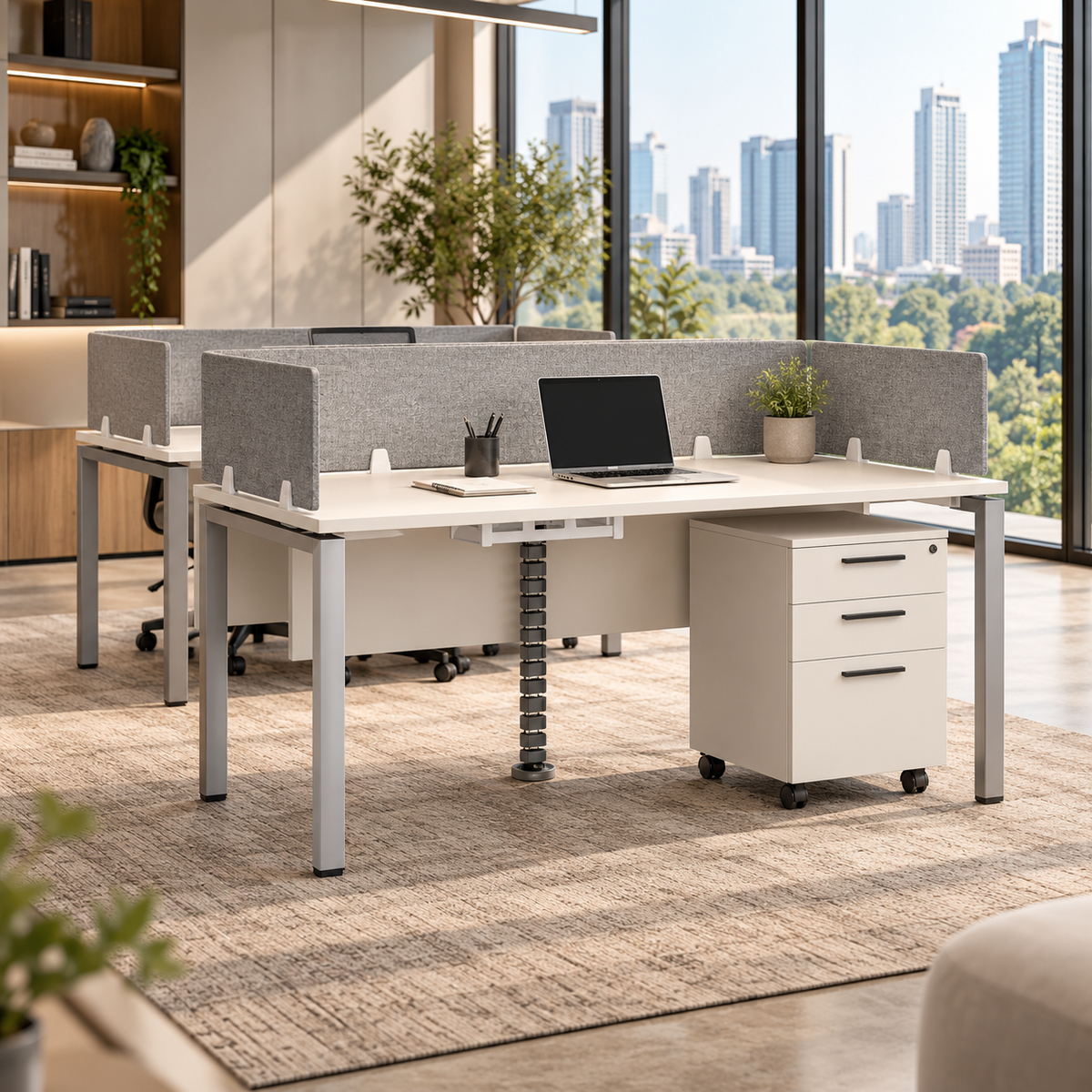 Single Desk With Front & Side Screen