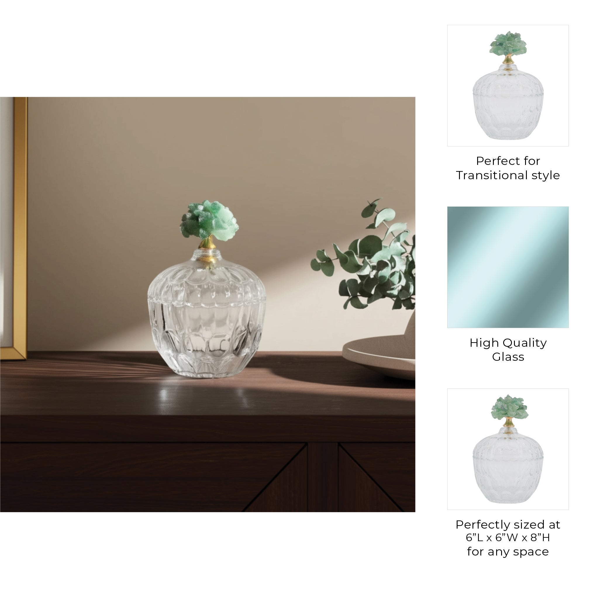 برطمان زجاجي بالحجر الأخضر لانسلوت Lancelot Green Stone Glass Jar