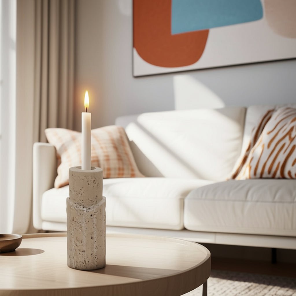 5X2" RAW EDGE TRAVERTINE TAPER HOLDER, TAN Candle Holders| Sagebrook Home
