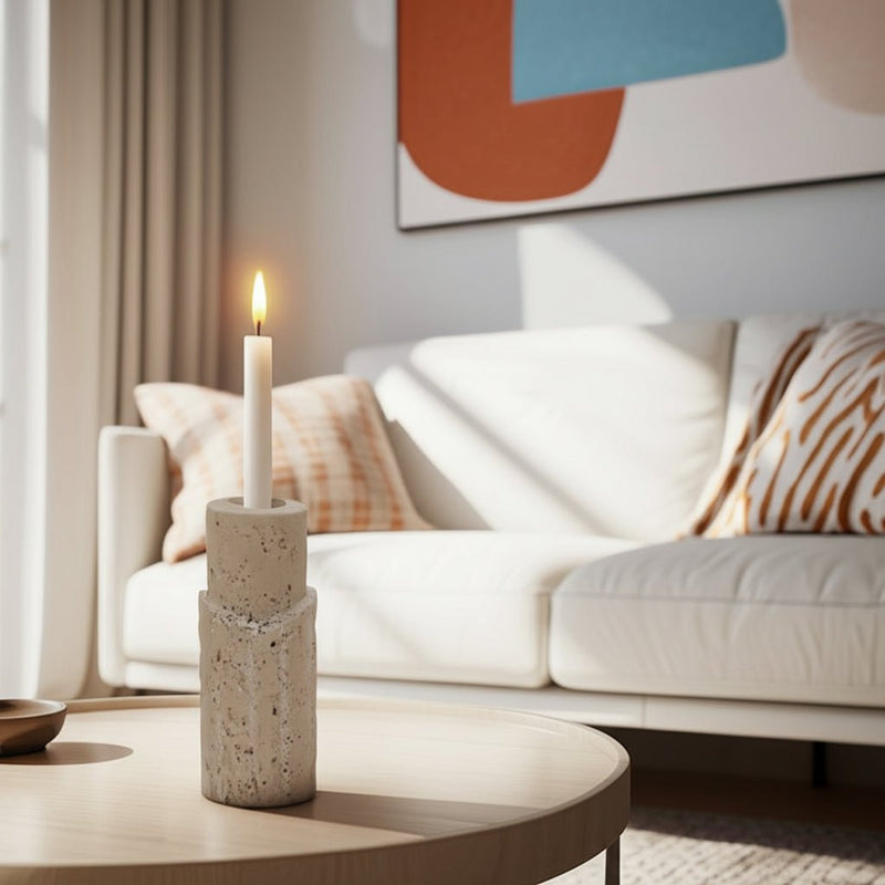 5X2" RAW EDGE TRAVERTINE TAPER HOLDER, TAN - Al Rugaib Furniture