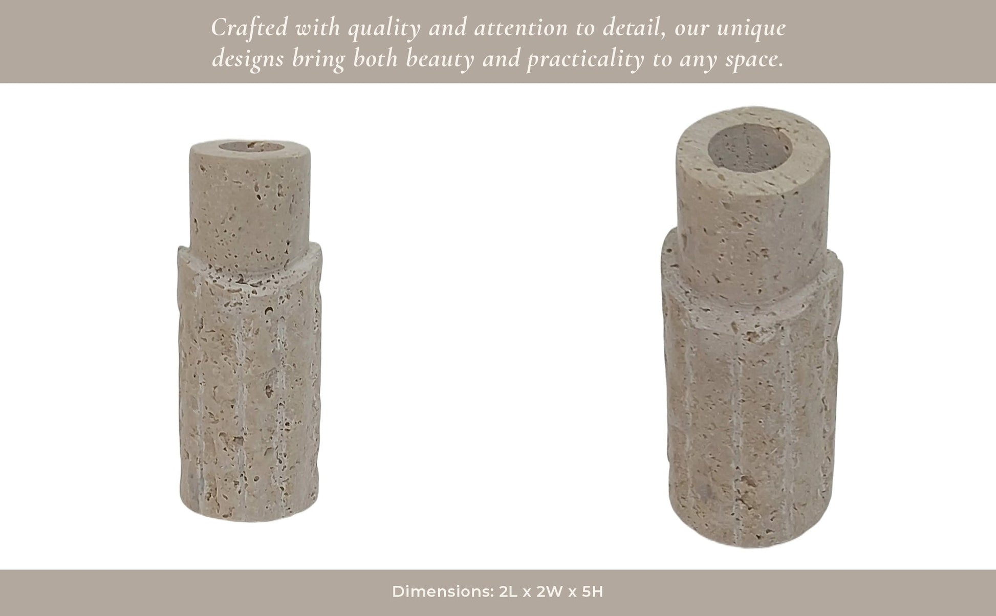 5X2" RAW EDGE TRAVERTINE TAPER HOLDER, TAN Candle Holders| Sagebrook Home