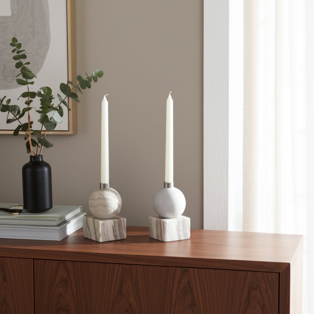 5X3" BALL ON CUBE MARBLE TAPER HOLDER, MULTI Candle Holders| Sagebrook Home