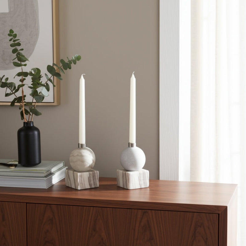 5X3" BALL ON CUBE MARBLE TAPER HOLDER, MULTI - Al Rugaib Furniture