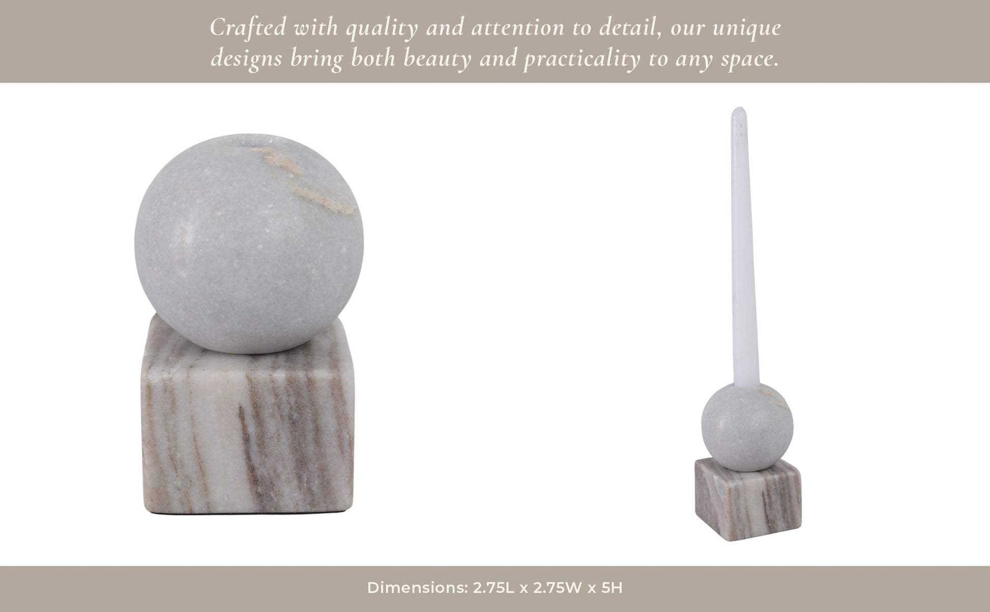 5X3" BALL ON CUBE MARBLE TAPER HOLDER, MULTI Candle Holders| Sagebrook Home