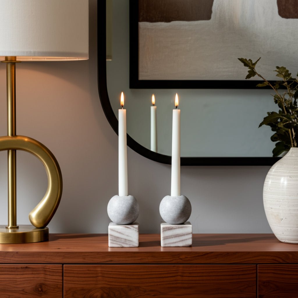 5X3" BALL ON CUBE MARBLE TAPER HOLDER, MULTI Candle Holders| Sagebrook Home