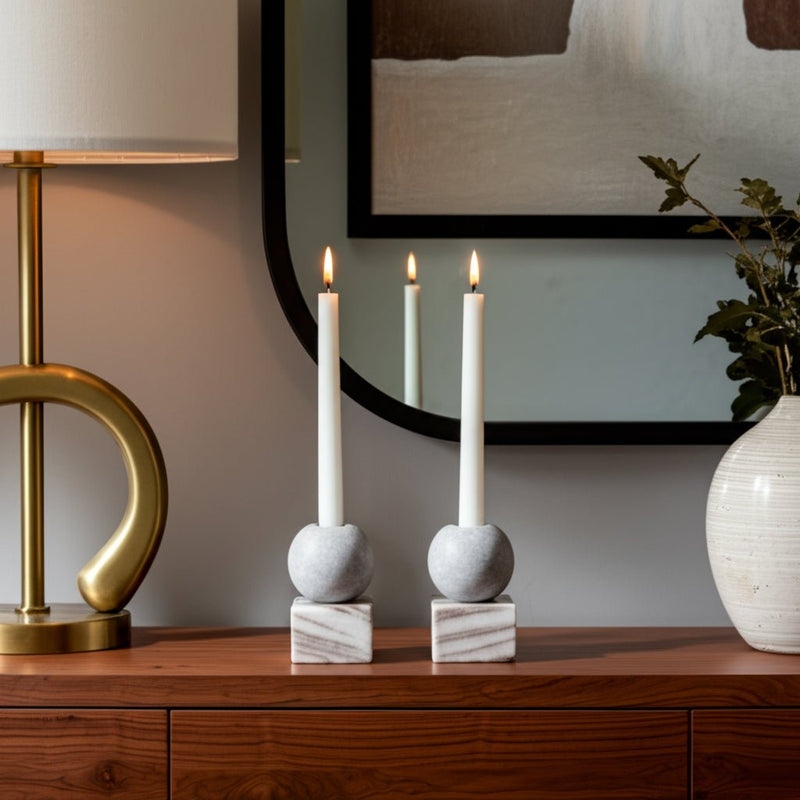 5X3" BALL ON CUBE MARBLE TAPER HOLDER, MULTI - Al Rugaib Furniture