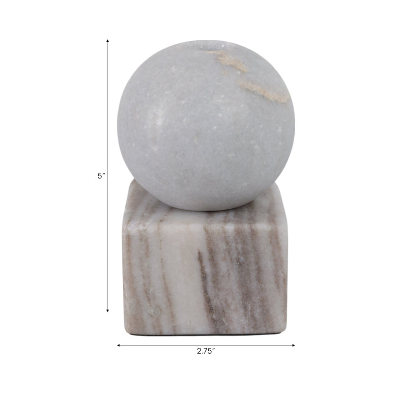 5X3" BALL ON CUBE MARBLE TAPER HOLDER, MULTI - Al Rugaib Furniture