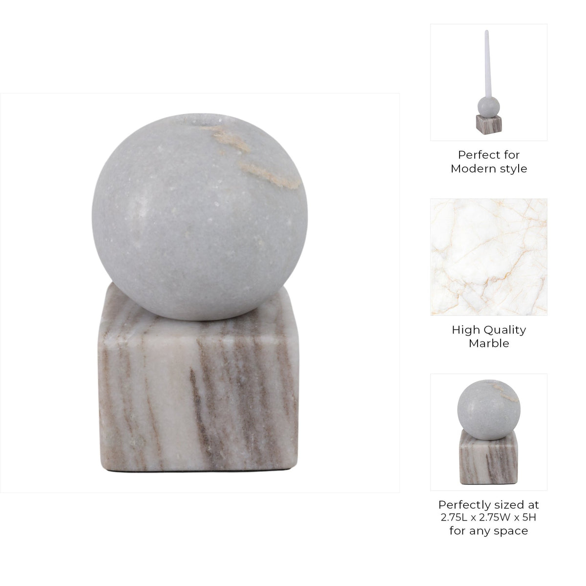 5X3" BALL ON CUBE MARBLE TAPER HOLDER, MULTI Candle Holders| Sagebrook Home