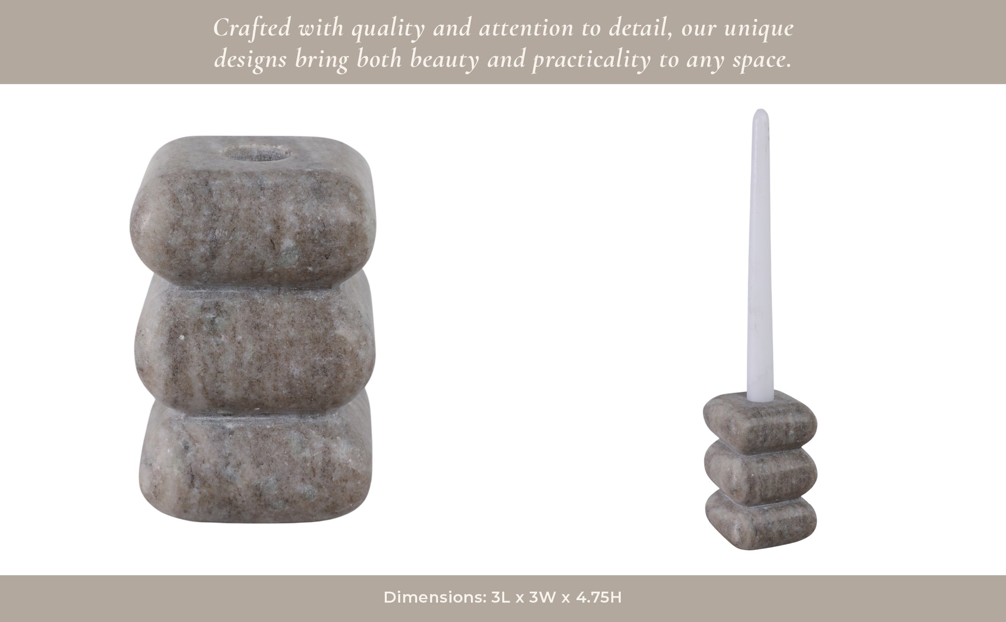 5x3" Curvy Marble Taper Holder, Beige Candle Holders| Sagebrook Home