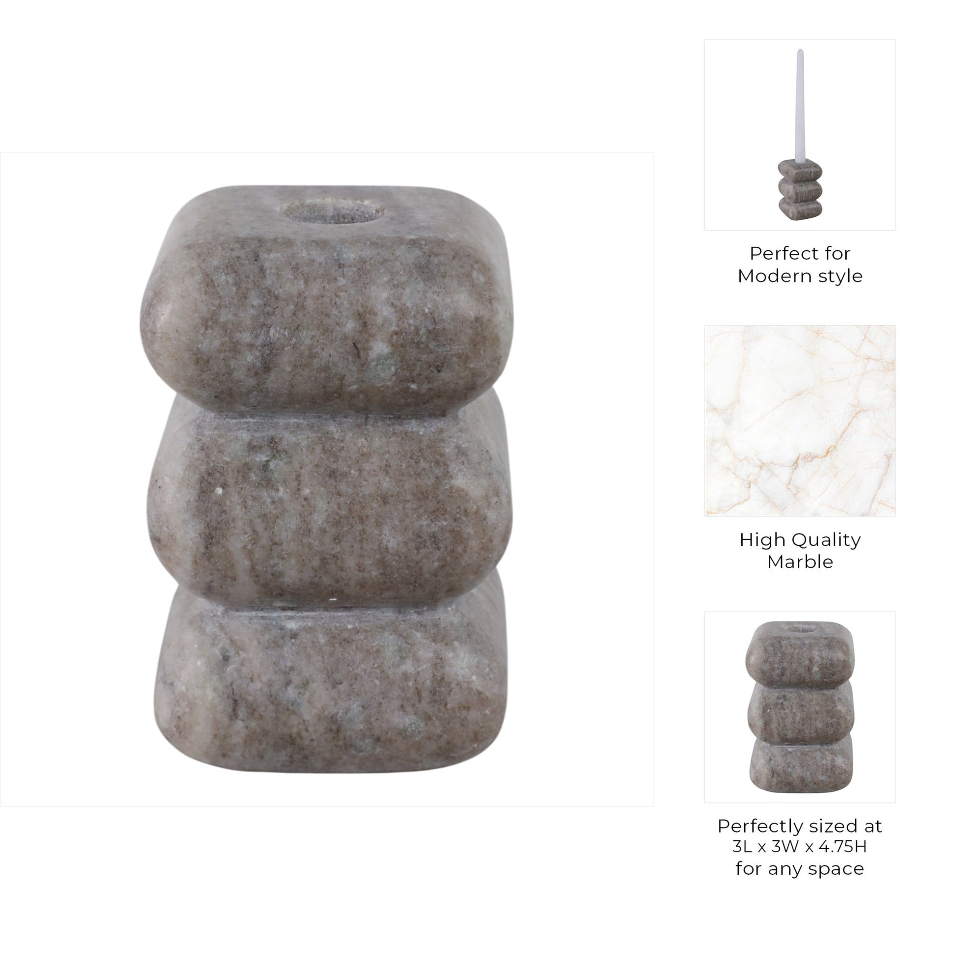 5x3" Curvy Marble Taper Holder, Beige Candle Holders| Sagebrook Home