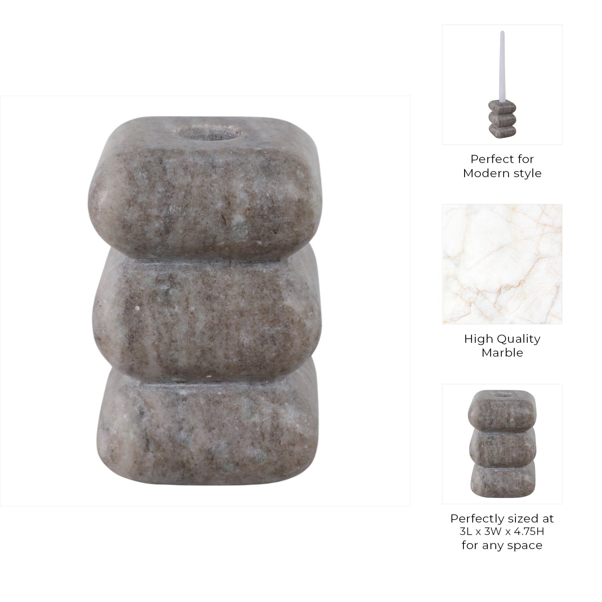 5x3" Curvy Marble Taper Holder, Beige Candle Holders| Sagebrook Home