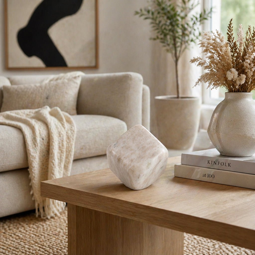 5x5" Marble Cube Orb, Beige Table Decors| Sagebrook Home