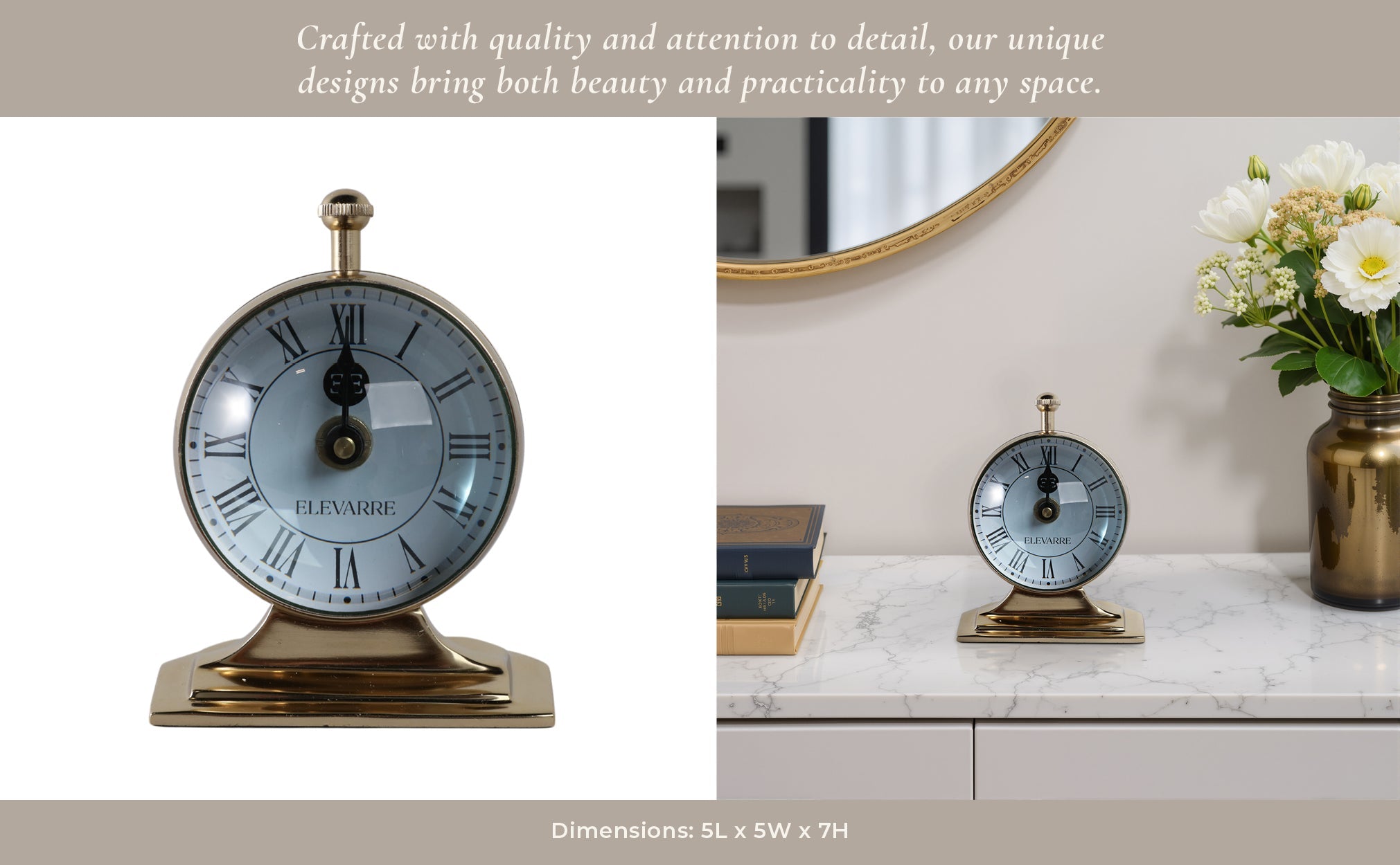 5x7 Bartoli Gold Alumnum Double Sided Desk Clock Table Decors| Sagebrook Home