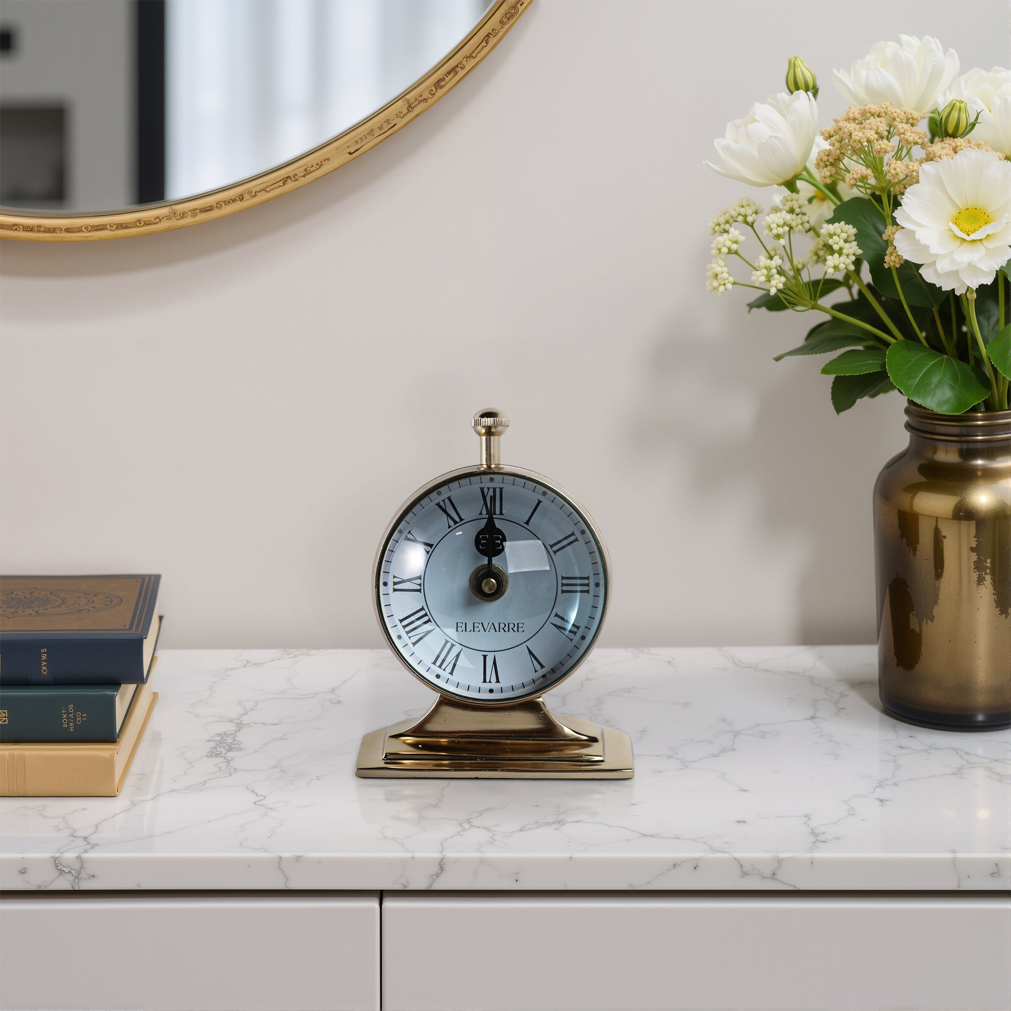 5x7 Bartoli Gold Alumnum Double Sided Desk Clock Table Decors| Sagebrook Home