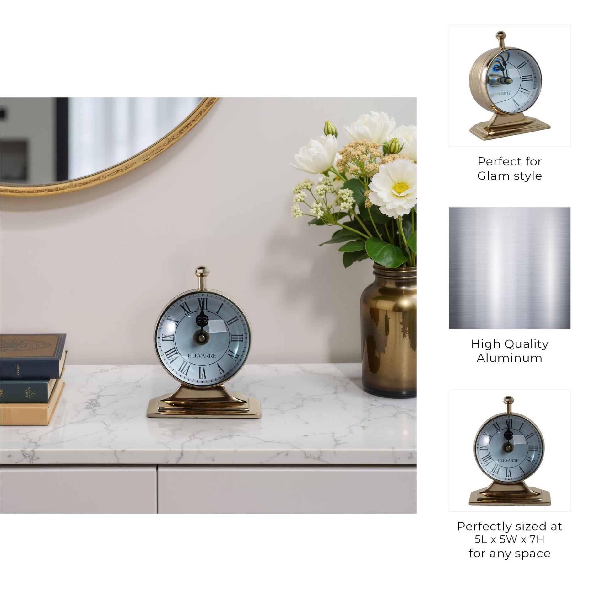 5x7 Bartoli Gold Alumnum Double Sided Desk Clock Table Decors| Sagebrook Home