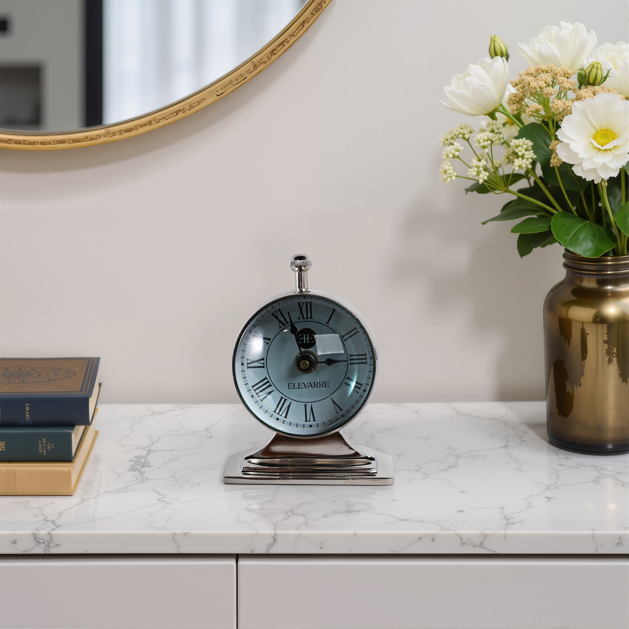 5x7 Bartoli Silver Alumnum Double Sided Desk Clock Table Decors| Sagebrook Home