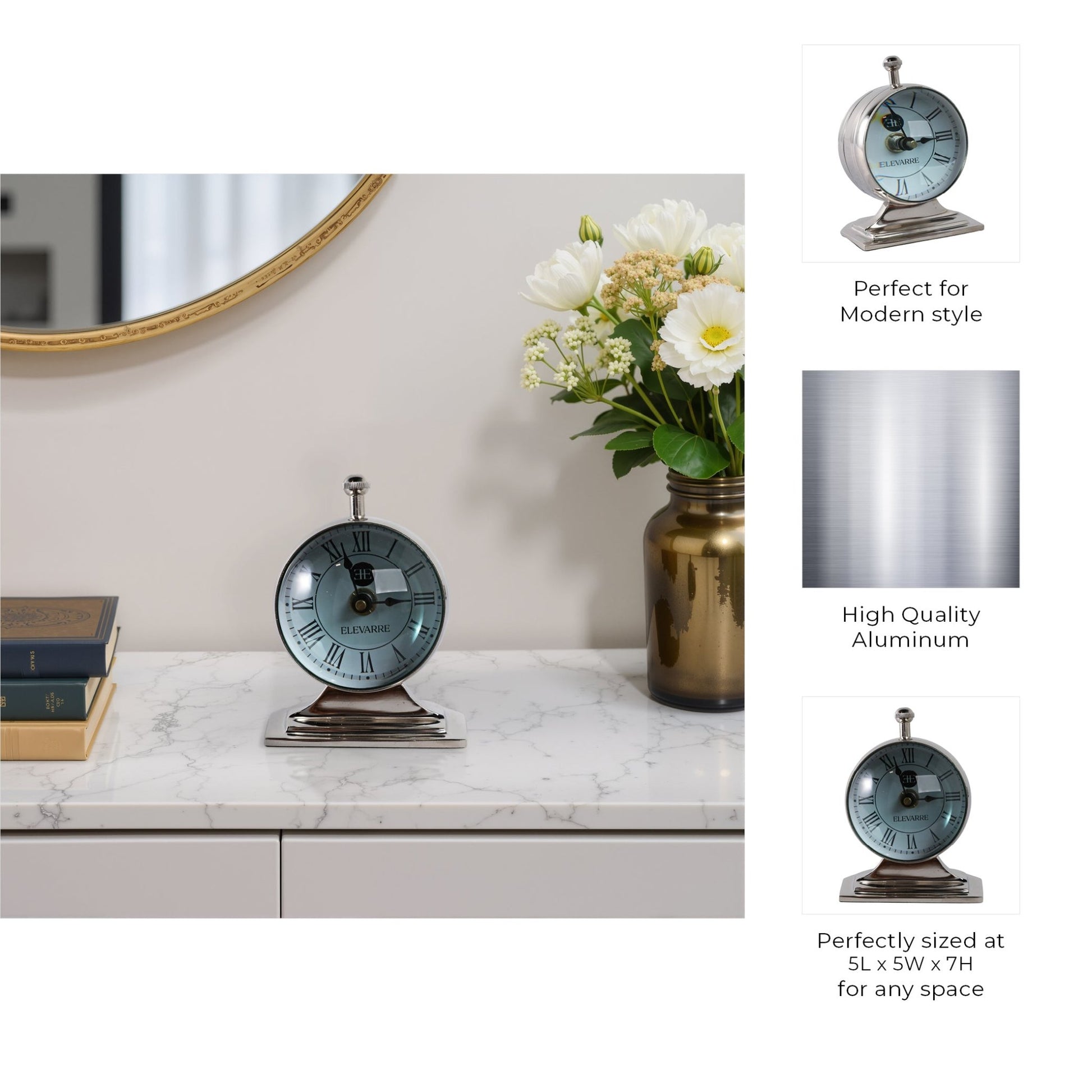 5x7 Bartoli Silver Alumnum Double Sided Desk Clock Table Decors| Sagebrook Home