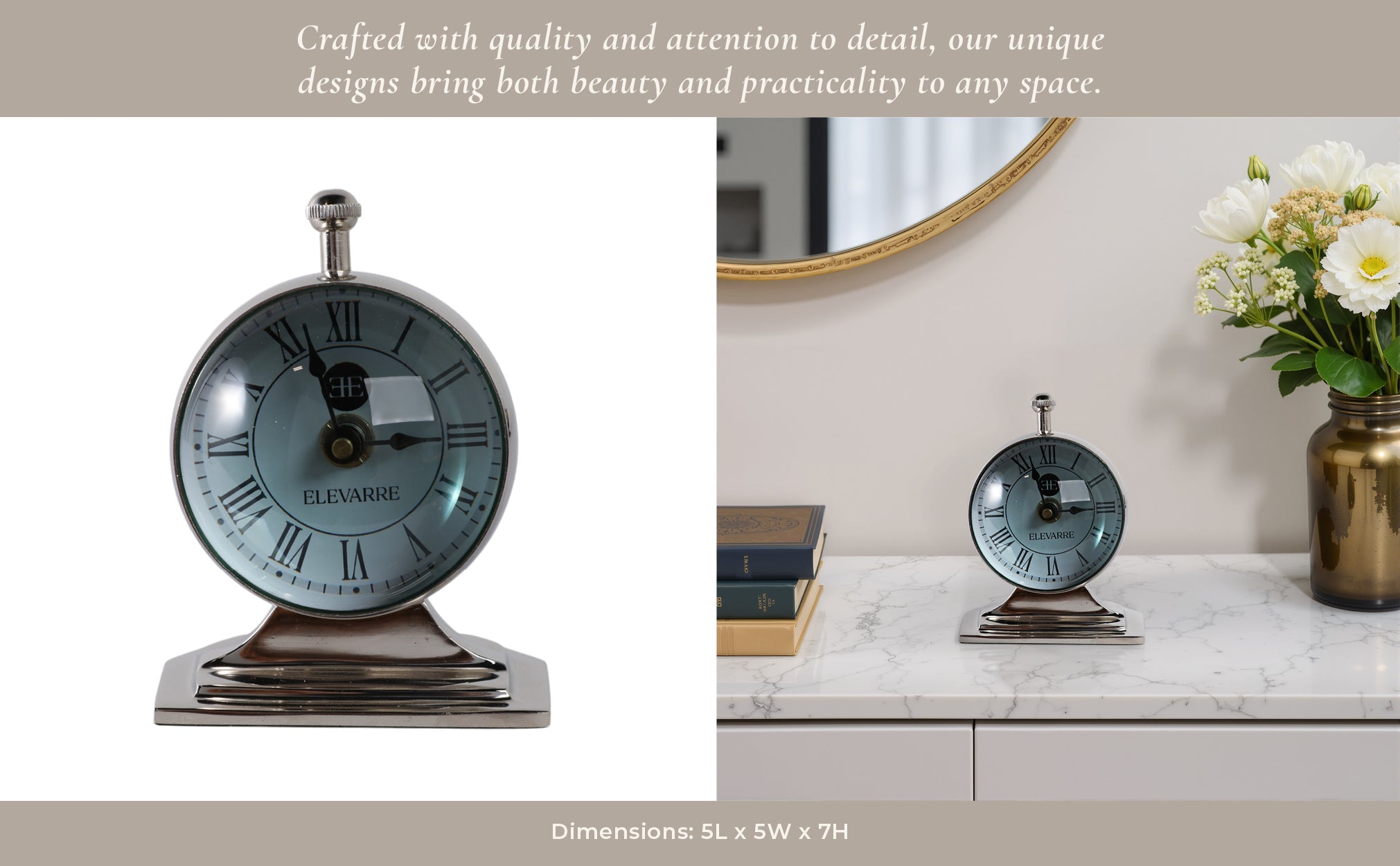 5x7 Bartoli Silver Alumnum Double Sided Desk Clock Table Decors| Sagebrook Home