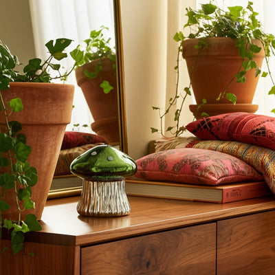 6" 12 Oz Cypress & Musk Mushroom Candle, Green - Al Rugaib Furniture