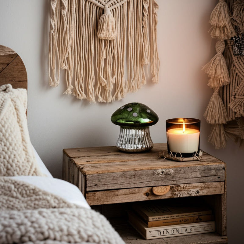 6" 12 Oz Cypress & Musk Mushroom Candle, Green - Al Rugaib Furniture