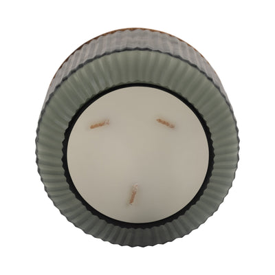 6" 42oz Glass Candle W/ Wood Base, Green - Al Rugaib Furniture