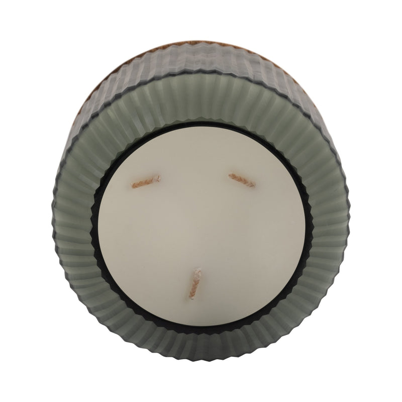 6" 42oz Glass Candle W/ Wood Base, Green - Al Rugaib Furniture