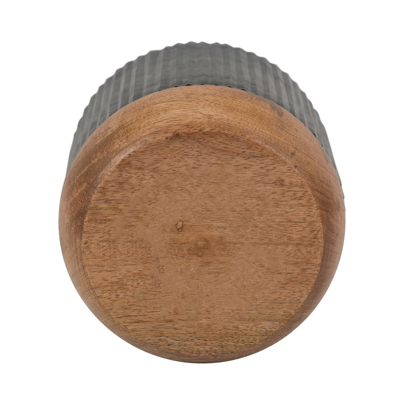 6" 42oz Glass Candle W/ Wood Base, Green - Al Rugaib Furniture