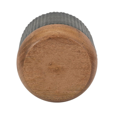 6" 42oz Glass Candle W/ Wood Base, Green - Al Rugaib Furniture