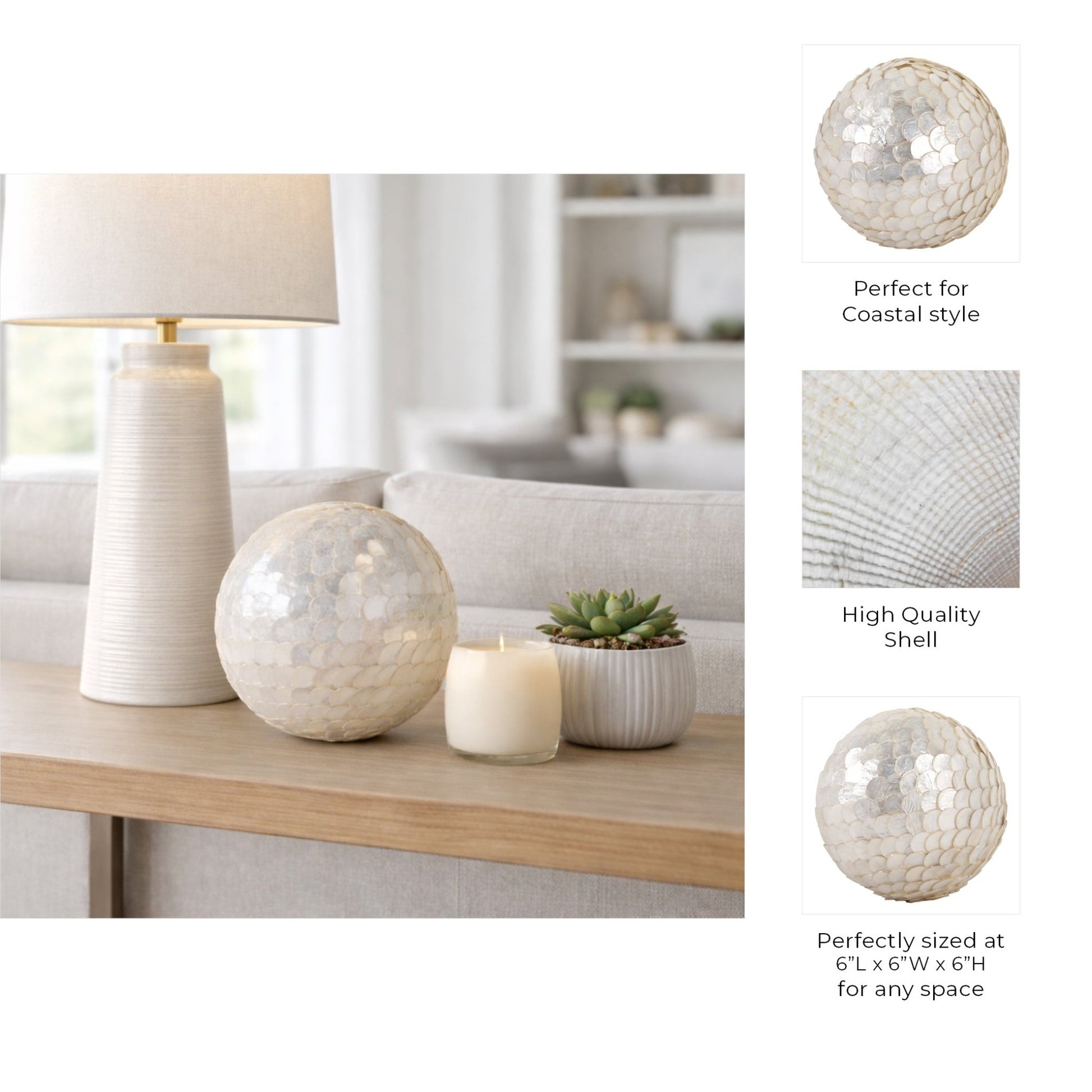6" Capiz Shell Orb, Ivory Table Decors| Sagebrook Home