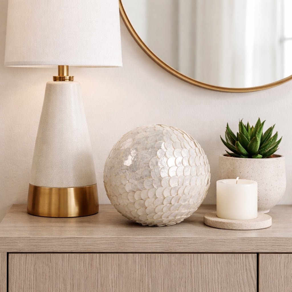6" Capiz Shell Orb, Ivory Table Decors| Sagebrook Home