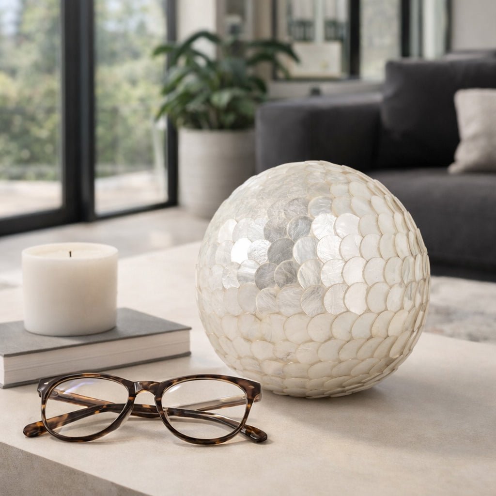 6" Capiz Shell Orb, Ivory Table Decors| Sagebrook Home