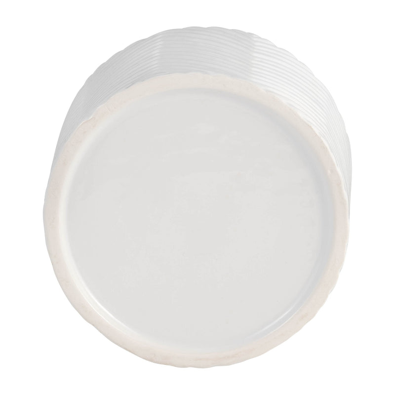 6" CERAMIC CHEVRON PLANTER W/ WOOD STAND, WHITE - Al Rugaib Furniture