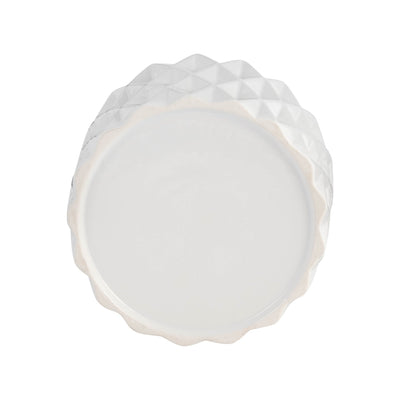 6" CERAMIC DIAMOND PLANTER W/ WOOD STAND, WHITE - Al Rugaib Furniture