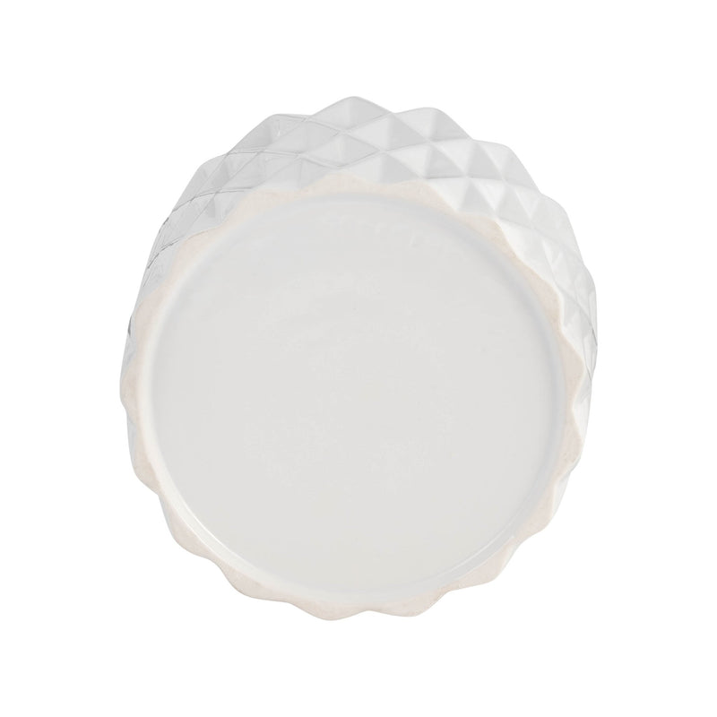 6" CERAMIC DIAMOND PLANTER W/ WOOD STAND, WHITE - Al Rugaib Furniture