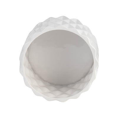 6" CERAMIC DIAMOND PLANTER W/ WOOD STAND, WHITE - Al Rugaib Furniture