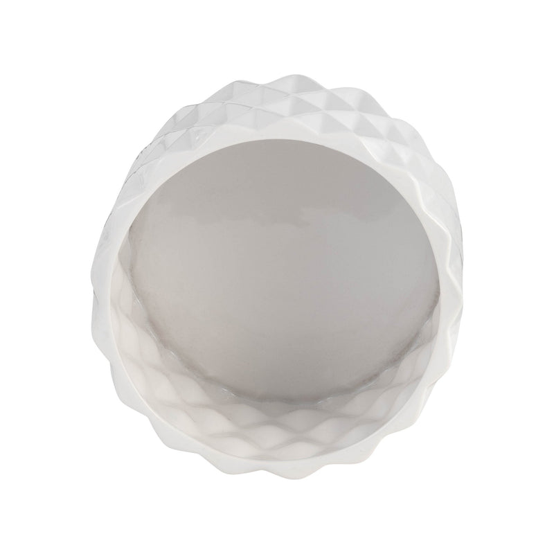 6" CERAMIC DIAMOND PLANTER W/ WOOD STAND, WHITE - Al Rugaib Furniture