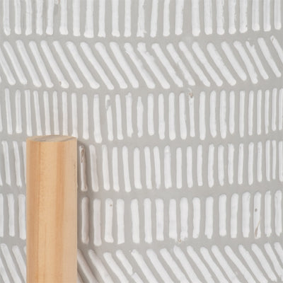 6" CERAMIC TRIBAL PLANTER W/ WOOD STAND, BEIGE - Al Rugaib Furniture