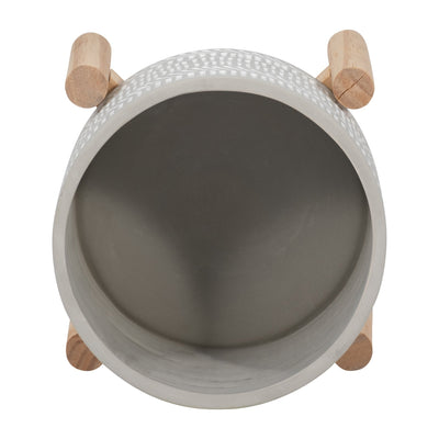 6" CERAMIC TRIBAL PLANTER W/ WOOD STAND, BEIGE - Al Rugaib Furniture