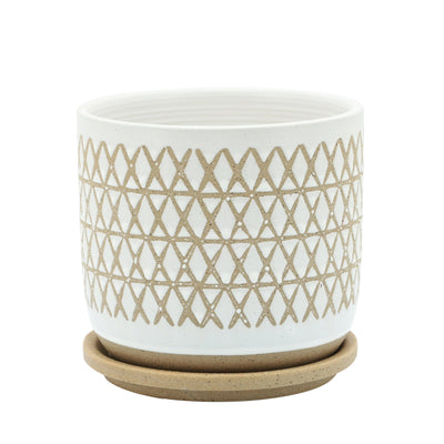 6" CRISS/CROSS PLANTER W/ SAUCER, BEIGE - Al Rugaib Furniture