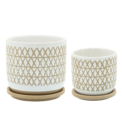 6" CRISS/CROSS PLANTER W/ SAUCER, BEIGE - Al Rugaib Furniture