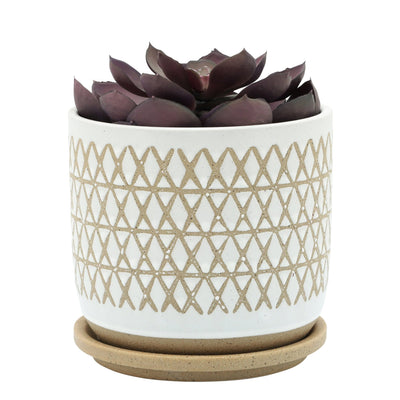 6" CRISS/CROSS PLANTER W/ SAUCER, BEIGE - Al Rugaib Furniture